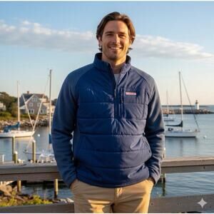 Vineyard Vines Seaward Quilted Half Zip Fleece Pullover Men’s Medium Blue